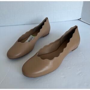 Copper Key Lovely Leather Beige Tan Scalloped Edge Ballet Flat Comfort Shoes 7.5